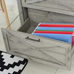 HOMCOM Retro Wooden 2-Drawer Lateral File Chest Cabinet Pedestal For Document Storage With Hanging Bar For Letter/Legal Size, Gray -Furniture Specialty Store GUEST 8d235bbe 14c4 4489 b300 3bdeaa8ce1cf