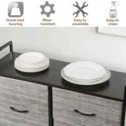 Costway 5 Drawer Fabric Dresser Hanger Metal Frame Wooden Top Storage Closet Organizer -Furniture Specialty Store GUEST 8d51d8d7 1634 4627 85d6 3b984e1a83c2