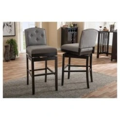 Set Of 2 Ginaro Modern And Contemporary Fabric Button Tufted Upholstered Swivel Barstools - Gray - Baxton Studio -Furniture Specialty Store GUEST 8da47b1b 941b 4fe9 ad45 242f04dda57b
