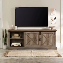Clarabelle Double Sliding X Barn Door TV Stand For TVs Up To 80" - Saracina Home -Furniture Specialty Store GUEST 8e1e8baf e18d 4219 bcfa 59f76785519d