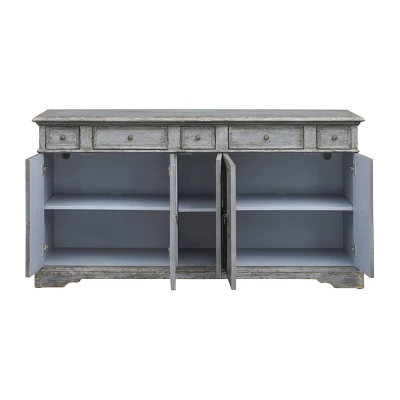 Brett Antique Inspired 4 Door 4 Drawer Storage Credenza/Sideboard Weathered Gray - Treasure Trove 5 Brett Antique Inspired 4 Door 4 Drawer Storage Credenza/Sideboard Weathered Gray - Treasure Trove - Image 3