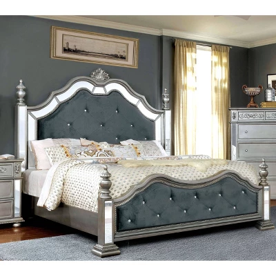 California King Divito Traditional Mirror Trim Bed Silver - HOMES: Inside + Out 3 California King Divito Traditional Mirror Trim Bed Silver - HOMES: Inside + Out