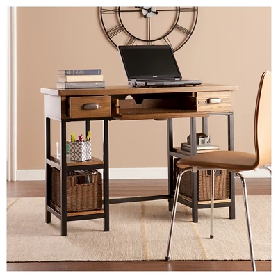 Southern Enterprises Sabrina Desk Weathered Gray/Natural Brown/Black With Brushed Silver Pulls - Aiden Lane 4 Southern Enterprises Sabrina Desk Weathered Gray/Natural Brown/Black With Brushed Silver Pulls - Aiden Lane - Image 2