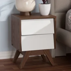Hildon Mid - Century Modern Wood 2 - Drawer Storage Nightstand - White, "Walnut" Brown - Baxton Studio -Furniture Specialty Store GUEST 909c1af6 2df8 4ad3 a025 b85462fc53c4