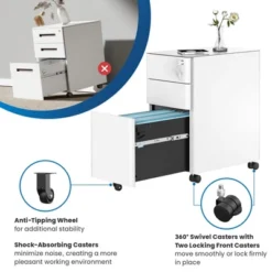 Mount-It! Mobile File Pedestal Cabinet With 3 Drawers & Lock | Slim Design Under Desk Storage & Organizer For Files, Folders & Office Supplies | White -Furniture Specialty Store GUEST 90b2fa81 9d6e 4300 bb18 9a75f5f49ca5