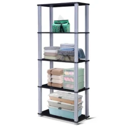 Costway 5-Tier Multi-Functional Storage Shelves Rack Display Bookcase Home Furni Black -Furniture Specialty Store GUEST 90bff8b2 ad49 4202 8fc8 541c0f5a5c60