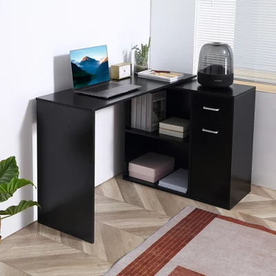 HomCom L-Shaped Computer Desk Workstation With Rotating Storage Shelves And Drawer 10 HomCom L-Shaped Computer Desk Workstation With Rotating Storage Shelves And Drawer - Image 8