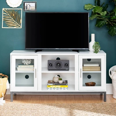 Pierceton Modern Double Glass Door With Metal Legs TV Stand For TVs Up To 58" White - Saracina Home 9 Pierceton Modern Double Glass Door With Metal Legs TV Stand For TVs Up To 58" White - Saracina Home - Image 7