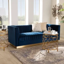 Aveline Velvet Upholstered Finished Sofa Navy Blue/Gold - Baxton Studio -Furniture Specialty Store GUEST 93ffa28e 8314 45e6 8258 f3eff4f48abf