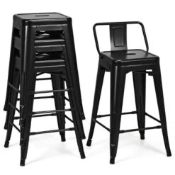Tangkula Set Of 4 Metal Bar Stools 24" Industrial Chair Low Back Black -Furniture Specialty Store GUEST 94340ab8 6b0e 4198 9ec8 0942e0ce3be6