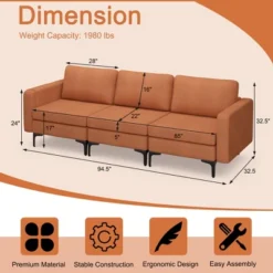 Costway Modular 3-Seat Sofa Couch W/ Socket USB Ports & Side Storage Pocket OrangeDark Grey -Furniture Specialty Store GUEST 9510b19c eaff 44f6 beb8 5859f7075d7b