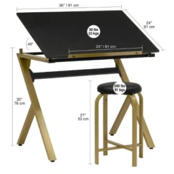 2pc Stellar Drawing Table With 36" Adjustable Top With Stool Set Black/Gold - Studio Designs -Furniture Specialty Store GUEST 9556e63f 2e6e 4b09 a609 5ca8034b2e5e