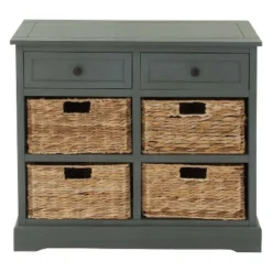 Wood Console 4 Wicker Baskets 2 Drawers Blue - Olivia & May -Furniture Specialty Store GUEST 97a6db89 17ec 4f56 a629 da06a760a61d