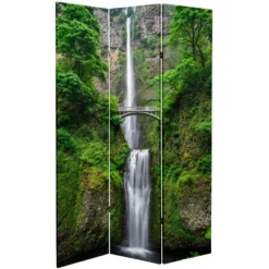 6' Tall Double Sided Mountaintop Waterfall Canvas Room Divider - Oriental Furniture