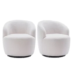 Set Of 2 Fannie 25.60'' Wide Small Size Boucle Upholstered 360° Swivel Barrel Chair-The Pop Maison