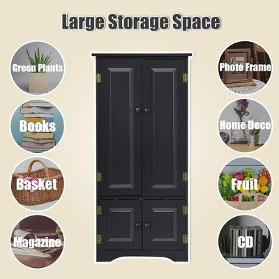 Costway Accent Storage Cabinet Adjustable Shelves Antique 2 Door Floor Cabinet Black 7 Costway Accent Storage Cabinet Adjustable Shelves Antique 2 Door Floor Cabinet Black - Image 5