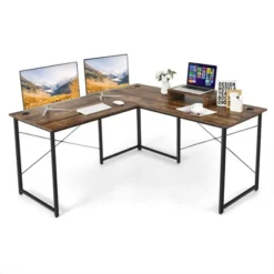 Costway L-Shaped Reversible Computer Desk 2-Person Long Table W/Monitor Stand -Furniture Specialty Store GUEST 9c16e21d 85ea 495e 811f 8e38ff3bebec