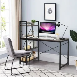 Costway 47.5" Computer Desk Writing Desk Study Table Workstation With 4-Tier Shelves Brown -Furniture Specialty Store GUEST 9c3a8db1 cf47 4f9b 8256 645449b0c5f8