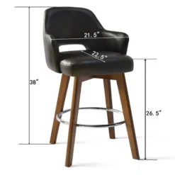 26.5" Edward Armrest Faux Leather Thick Seat 360° Swivel Barstool Combine With Rubberwood Legs And Silver Footrest(Set Of 2)-Maison Boucle -Furniture Specialty Store GUEST 9ca845e0 b041 4114 b97b 578756d61334