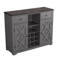 47" Wood Bar Cabinet With Brushed Nickel Knobs Gray - Home Essentials