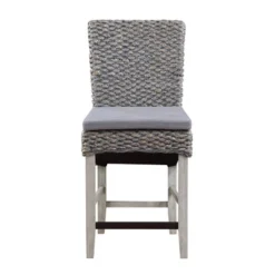 Set Of 2 Melvin Coastal Seagrass Dining Counter Height Barstools With Cushion Gray - Treasure Trove Accents