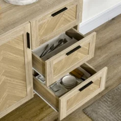 HOMCOM 61.5"L Buffet Cabinet, Rustic Sideboard With Storage Cabinets, Drawers And Adjustable Shelves For Living Room, Dining Room, Kitchen, Oak -Furniture Specialty Store GUEST 9dd239ca 44be 4f32 bbc5 42251f7fb6a2