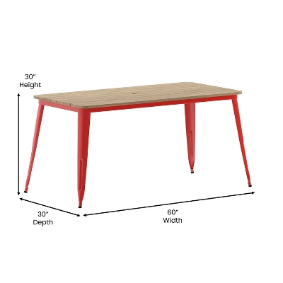Flash Furniture Declan Commercial Indoor/Outdoor Dining Table With Umbrella Hole, 30" X 60" All Weather Poly Resin Top And Steel Base 7 Flash Furniture Declan Commercial Indoor/Outdoor Dining Table With Umbrella Hole, 30" X 60" All Weather Poly Resin Top And Steel Base - Image 5