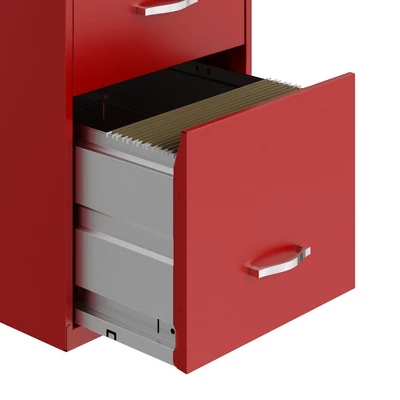 Space Solutions 18 Inch Wide Metal Organizer File Cabinet For Office Supplies And Hanging File Folders W/ Pencil Drawer & 3 File Drawers, Red 6 Space Solutions 18 Inch Wide Metal Organizer File Cabinet For Office Supplies And Hanging File Folders W/ Pencil Drawer & 3 File Drawers, Red - Image 4
