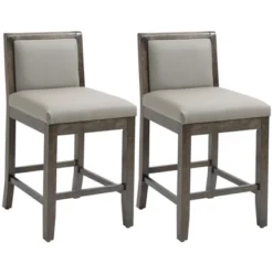 HOMCOM 25.5" Counter Height Bar Stools Set Of 2, PU Leather Kitchen Stool, Upholstered Bar Chairs With Back, Wood Legs, Gray -Furniture Specialty Store GUEST 9fa1ae8b ae47 4bee 8b2d 231c66458e95