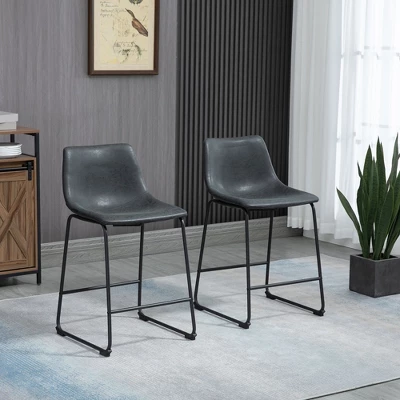 HOMCOM Counter Height Bar Stools Set Of 4, Vintage PU Leather Barstools With Footrest For Dining Room, Home Bar, Kitchen, Black 3 HOMCOM Counter Height Bar Stools Set Of 4, Vintage PU Leather Barstools With Footrest For Dining Room, Home Bar, Kitchen, Black