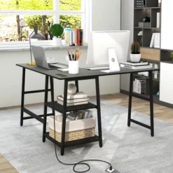 Costway L Shaped Corner Computer Desk Study Table W/Storage Shelves Black/Rustic Brown -Furniture Specialty Store GUEST a00e9300 6588 4966 9b2d 0444f050ef40