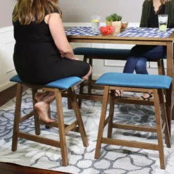 Sunnydaze Decor Sunnydaze Set Of 2 Indoor Wooden Backless Counter-Height Stools - Weathered Oak Finish With Blue Cushions -Furniture Specialty Store GUEST a039f177 d568 43c8 a8ca 200843db27f5