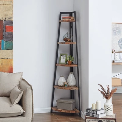 70" Free Standing 5 Tier Pyramid Corner Shelf - Danya B. 4 70" Free Standing 5 Tier Pyramid Corner Shelf - Danya B. - Image 2