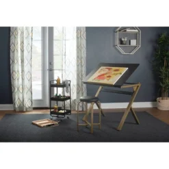 2pc Stellar Drawing Table With 36" Adjustable Top With Stool Set Black/Gold - Studio Designs -Furniture Specialty Store GUEST a149dfc7 2d4b 4ebd 929c 003c88f09a60
