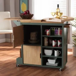 Dorthy Two-Tone Wood Kitchen Cart Green/Natural - Baxton Studio -Furniture Specialty Store GUEST a186e4b5 ff1d 4fe4 a223 0b3ae9fd0f0d