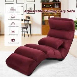 Costway Folding Lazy Sofa Chair Stylish Sofa Couch Bed Lounge Chair W/Pillow Burgundy -Furniture Specialty Store GUEST a213881f c3e3 4a87 bbe7 862d8c0a9d98