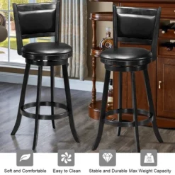Costway Set Of 2 29'' Swivel Bar Height Stool Wood Dining Chair Barstool Black -Furniture Specialty Store GUEST a3847b40 75d5 4c0b abaf 40fe0fa7c361