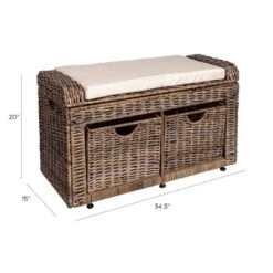 Happimess Palermo 34.50" 2 Drawer Wicker Storage Bench, Gray -Furniture Specialty Store GUEST a65d3c7e 10cc 4b8f b6a9 1f91147aaa59