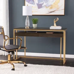 Quinal Writing Desk With Storage Brown/Gold - Aiden Lane -Furniture Specialty Store GUEST a6d0f19e 27f9 4213 8a53 7a8a5ec74fb9