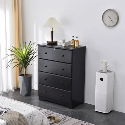 Better Home Products Isabela Solid Pine Wood 4 Drawer Chest Dresser In Black 4 Better Home Products Isabela Solid Pine Wood 4 Drawer Chest Dresser In Black - Image 2