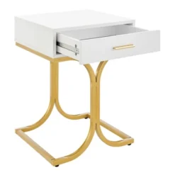 17.75" Rectangular Modern Glam Side Table With Drawer White/Gold - Danya B. -Furniture Specialty Store GUEST a81f4f17 a704 457d b421 85434e3814a8