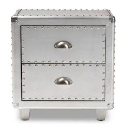 2 Drawer Davet Metal Nightstand Silver - Baxton Studio -Furniture Specialty Store GUEST a81f7709 7942 4983 994e 8bacb997e644