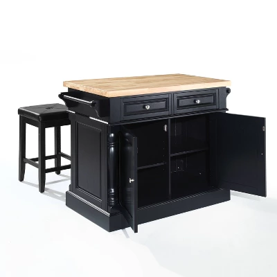 Oxford Kitchen Island With Square Seat Stools Black - Crosley 8 Oxford Kitchen Island With Square Seat Stools Black - Crosley - Image 6