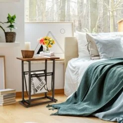 Costway 2PCS Industrial End Side Table Nightstand With Mesh Holder Rustic Brown -Furniture Specialty Store GUEST a8f180b3 ada5 4511 9462 142b47e1fd68