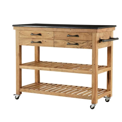 Coastal Wood Kitchen Cart Brown - Olivia & May 3 Coastal Wood Kitchen Cart Brown - Olivia & May