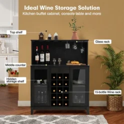 Costway 2-Door Buffet Bar Cabinet Kitchen Storage Sideboard Wine Rack Glass Holder GreyBlack -Furniture Specialty Store GUEST a9c432f3 308e 438d acf6 7ac22426247e