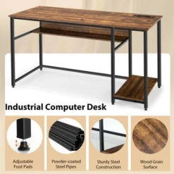 Costway 55'' Computer Desk Home Office PC Workstation W/ Power Outlets & USB Ports Rustic / Black -Furniture Specialty Store GUEST aa31df99 6762 43f6 a9f0 4b675091bc0a