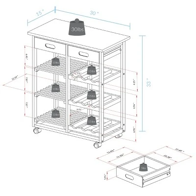 28" Solid Wood Rolling Kitchen Cart With Wine Rack And Drawer Dark Brown - Flora Home 6 28" Solid Wood Rolling Kitchen Cart With Wine Rack And Drawer Dark Brown - Flora Home - Image 4