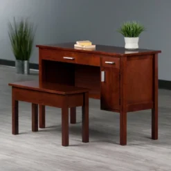 2pc Emmett Desk Set With Bench Walnut - Winsome -Furniture Specialty Store GUEST ab224cdf adac 471c 972e 8d1e0a364f2c