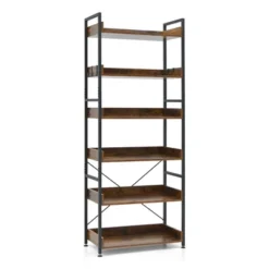 Costway 6-Tier Bookshelf Open Display Shelves Storage Rack Metal Frame With 4 Hooks Rustic -Furniture Specialty Store GUEST ab84846a 6ef5 4300 8375 65b81b72711b